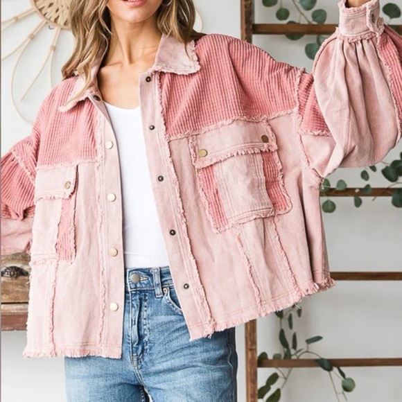 Oli & Hali Washed Fabric Mixed Crop Jacket-Blush - Picture 6 of 6